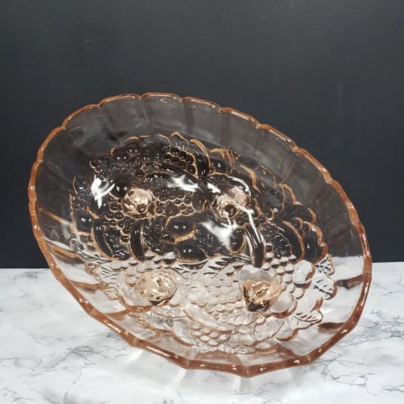 Indiana Glass Garland Pink Fruit Centerpiece Bowl Vintage - Picture 8 of 9